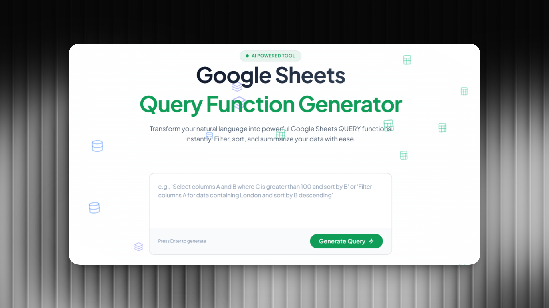 Free Google Sheets QUERY Function Generator: Create QUERY Formulas with AI