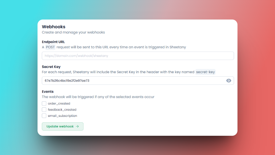 📡 How to Set Up Webhooks in Sheetany to Receive Real-Time Events
