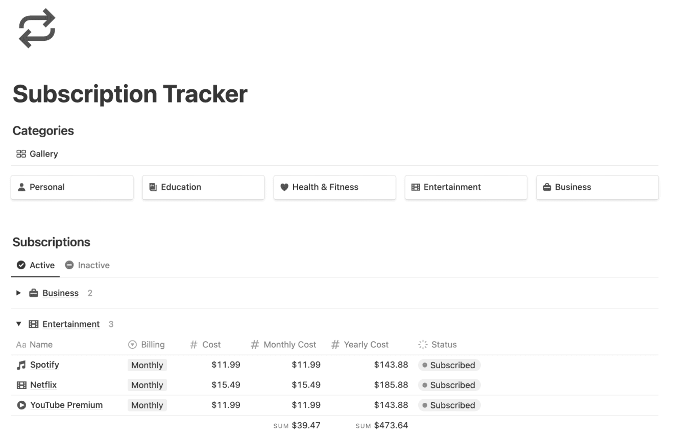 Subscription Tracker